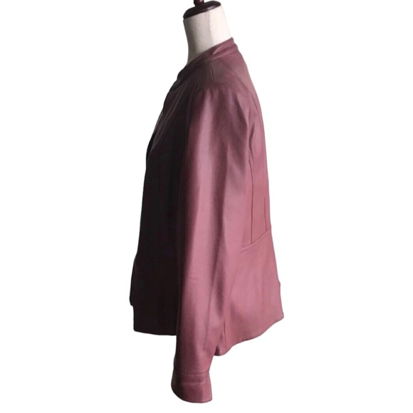 Faux Leather Jacket Size Medium Mauve Denim & Co. Rose Brown Full Zip Pockets - Picture 4 of 10
